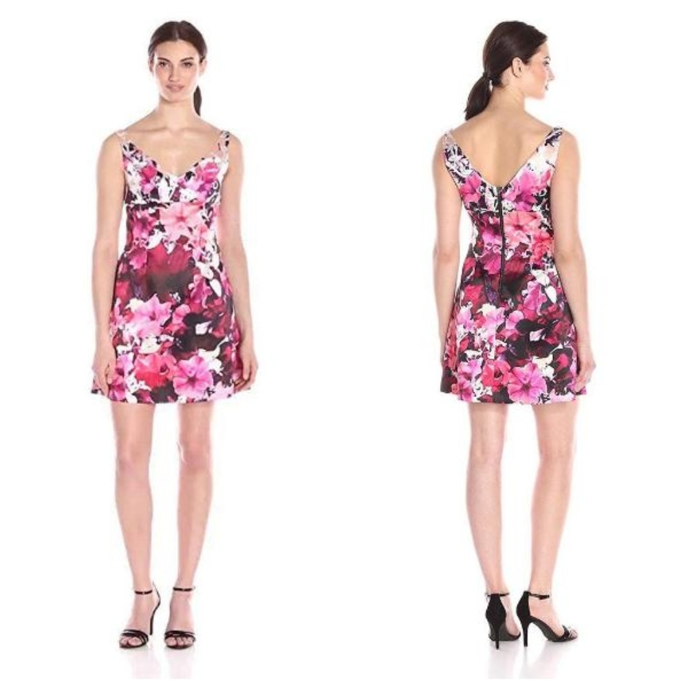 Adrianna Papell‎ Cocktail Dress Women's 14 Pink Floral Sleeveless Short Wedding